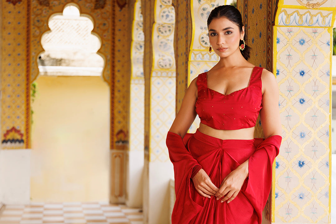 Savy Red Silk Co- Ord Set