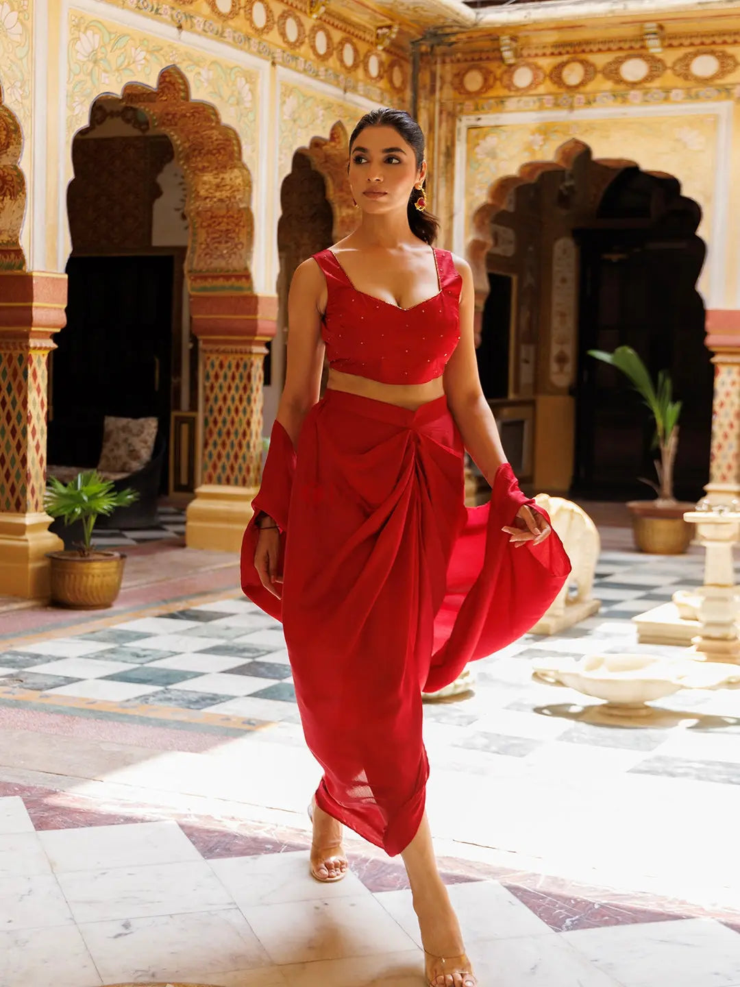 Savy Red Silk Co- Ord Set - Ragavi