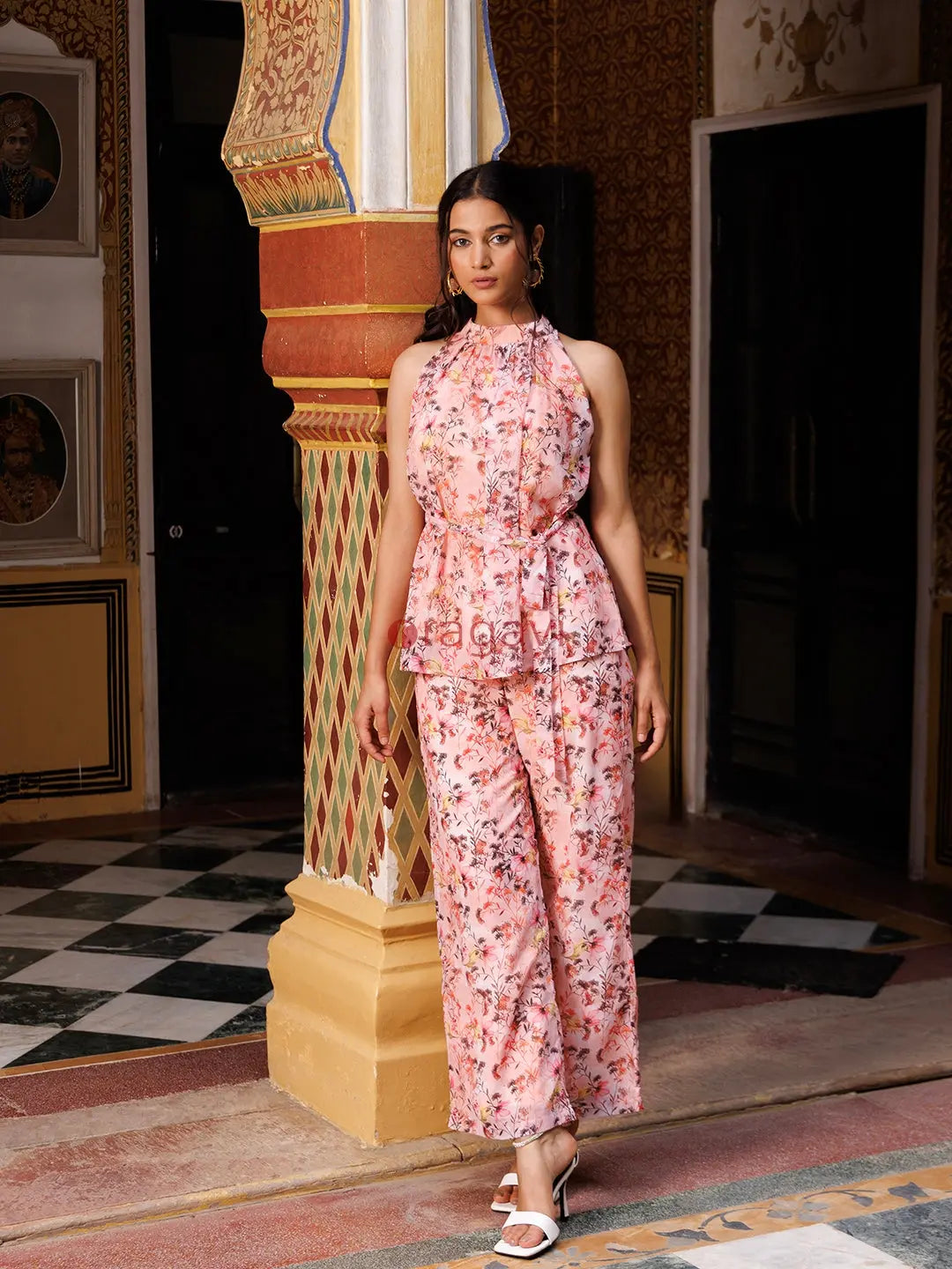 Chalk Pink Georgette Co- Ord Set - Ragavi
