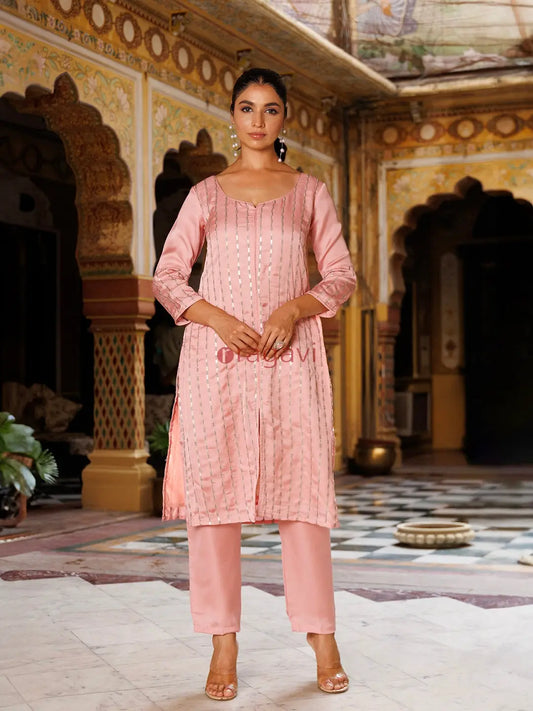 Calypso Pink Embroidered Silk Kurta Set - Ragavi