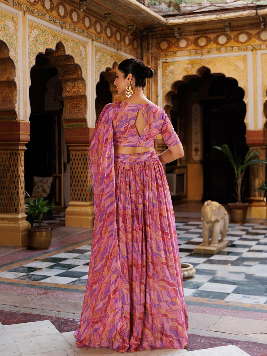 Purple Printed Chinon Lehenga