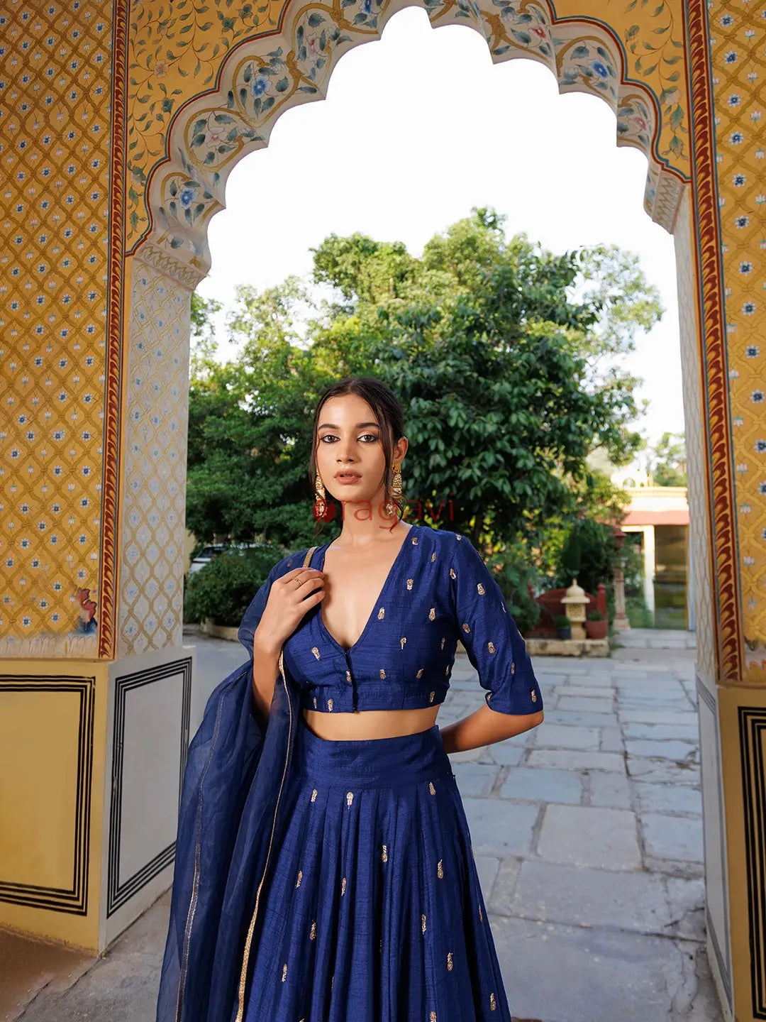 Galactic Blue Embroidered Silk Lehenga Set - Ragavi