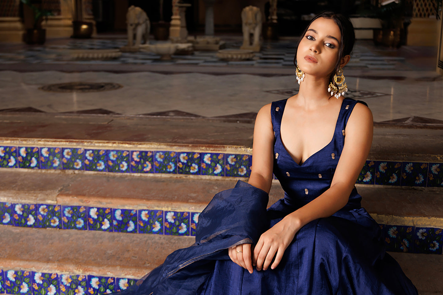 Deja Vu Blue Embroidered Silk Lehenga Set