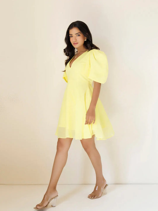 Birds Of Paradise Yellow Chiffon Dress Ragavi