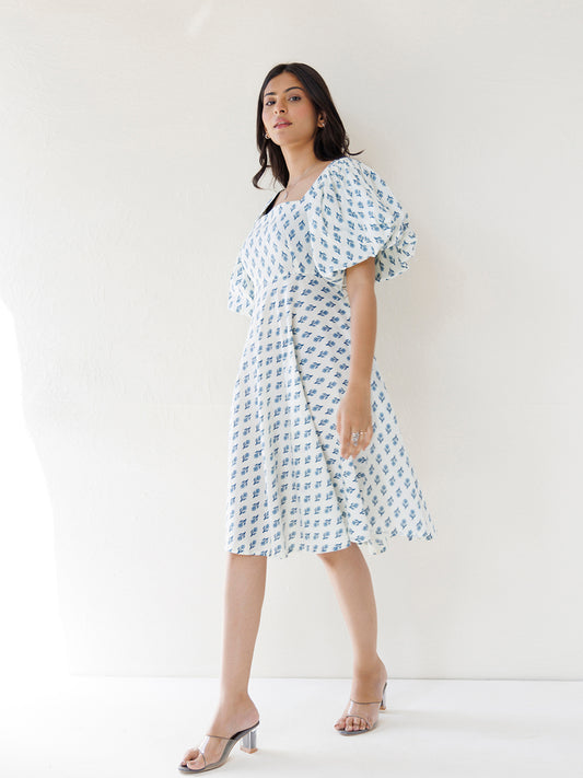 White Dendronium Cotton Printed Dress