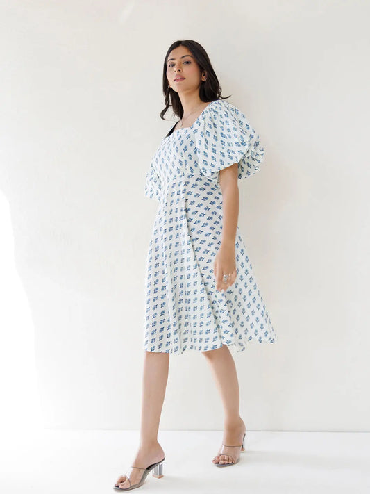 White Dendronium Cotton Printed Dress Ragavi