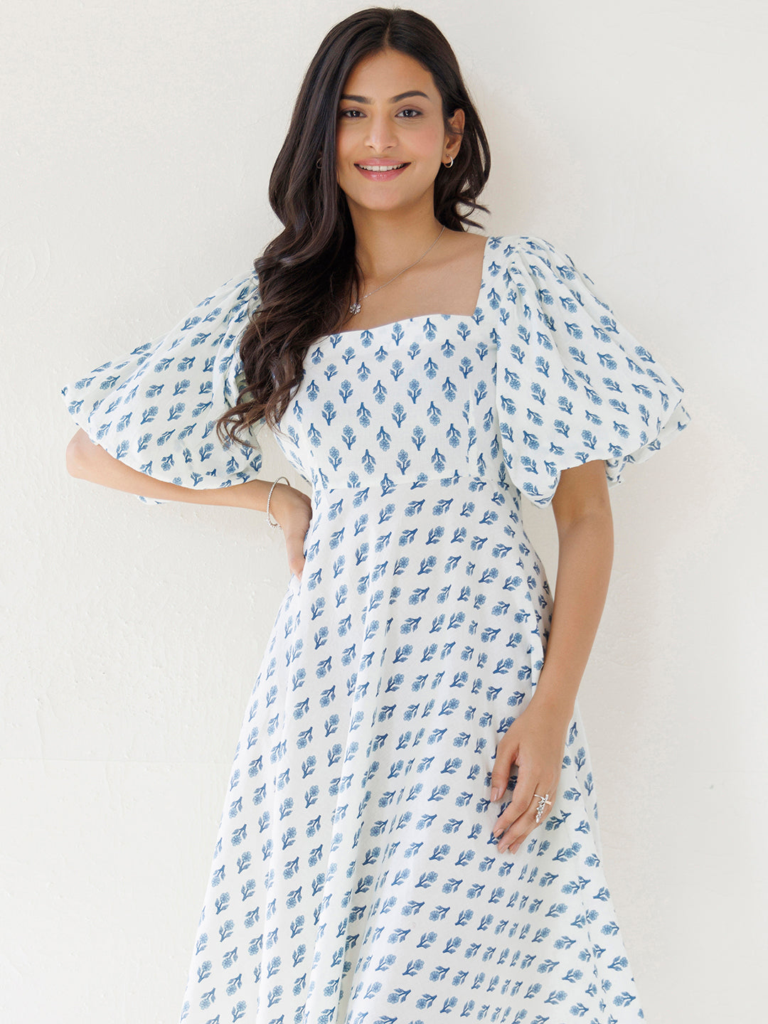 White Dendronium Cotton Printed Dress