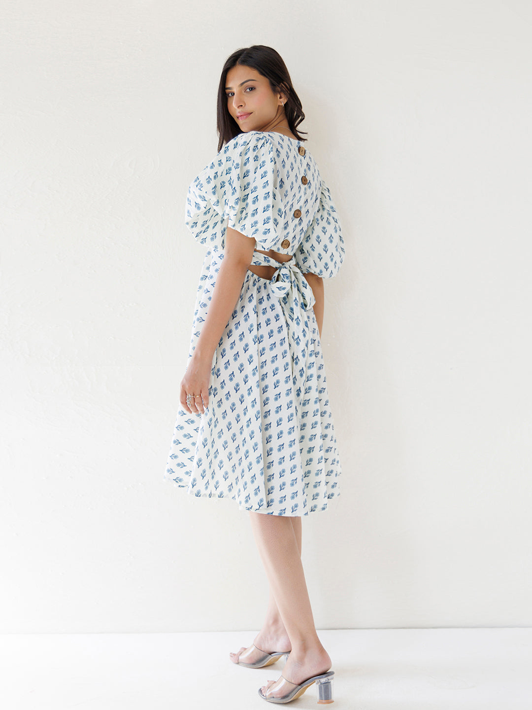 White Dendronium Cotton Printed Dress