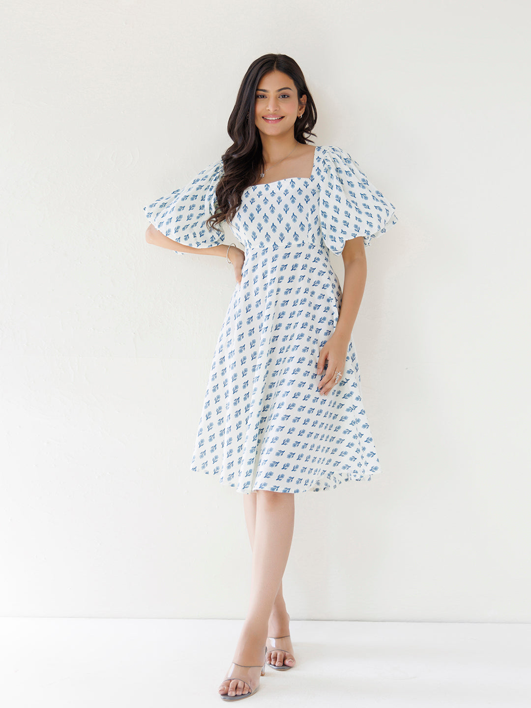 White Dendronium Cotton Printed Dress