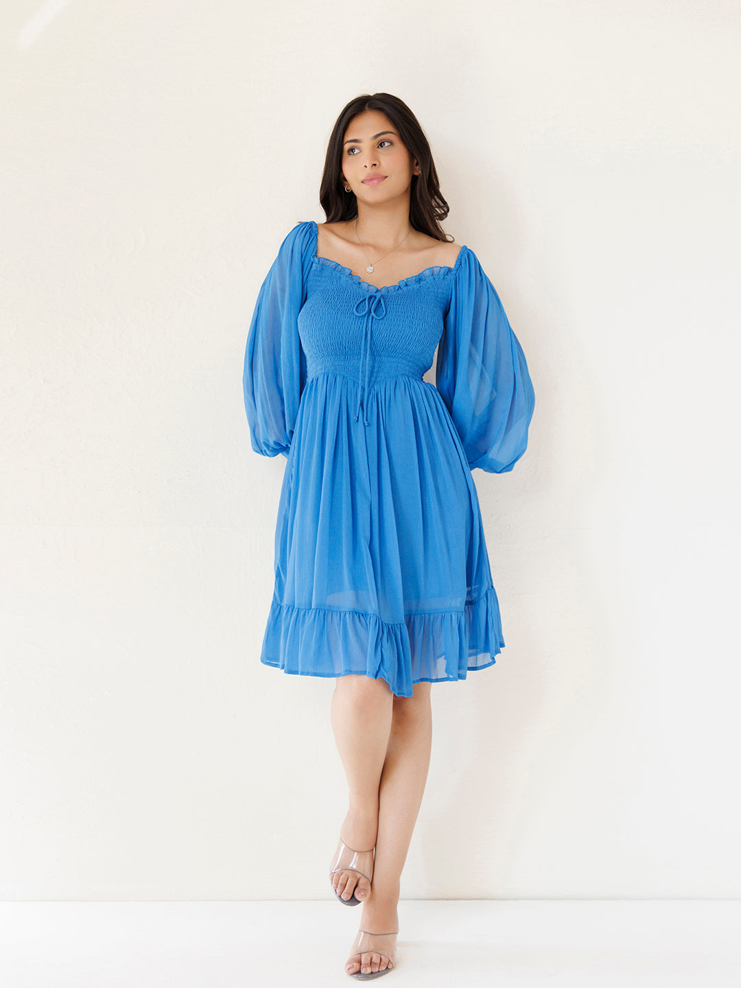 Blue Butterfly Blush Chiffon Dress