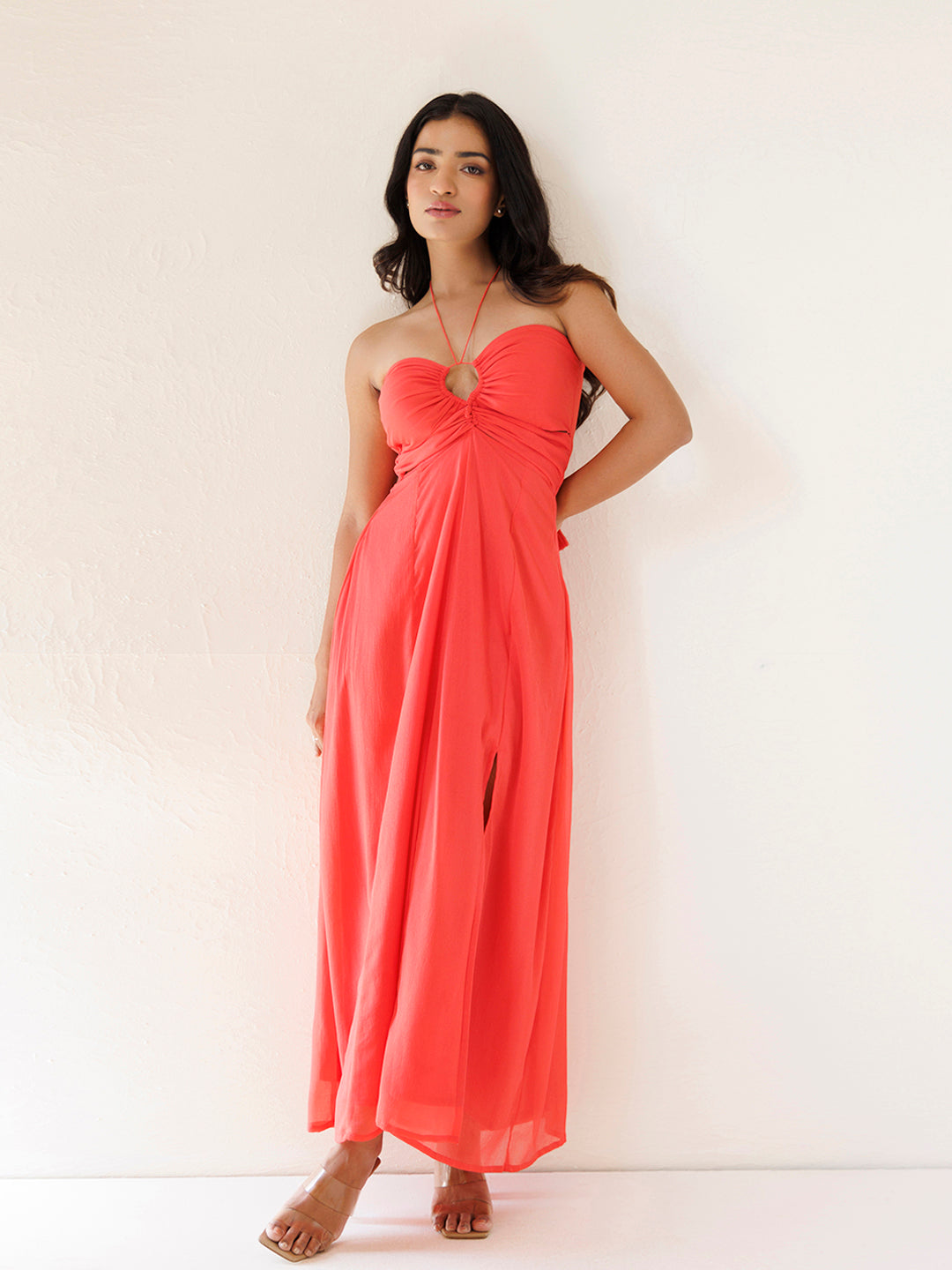 Peony Coral Chiffon Dress
