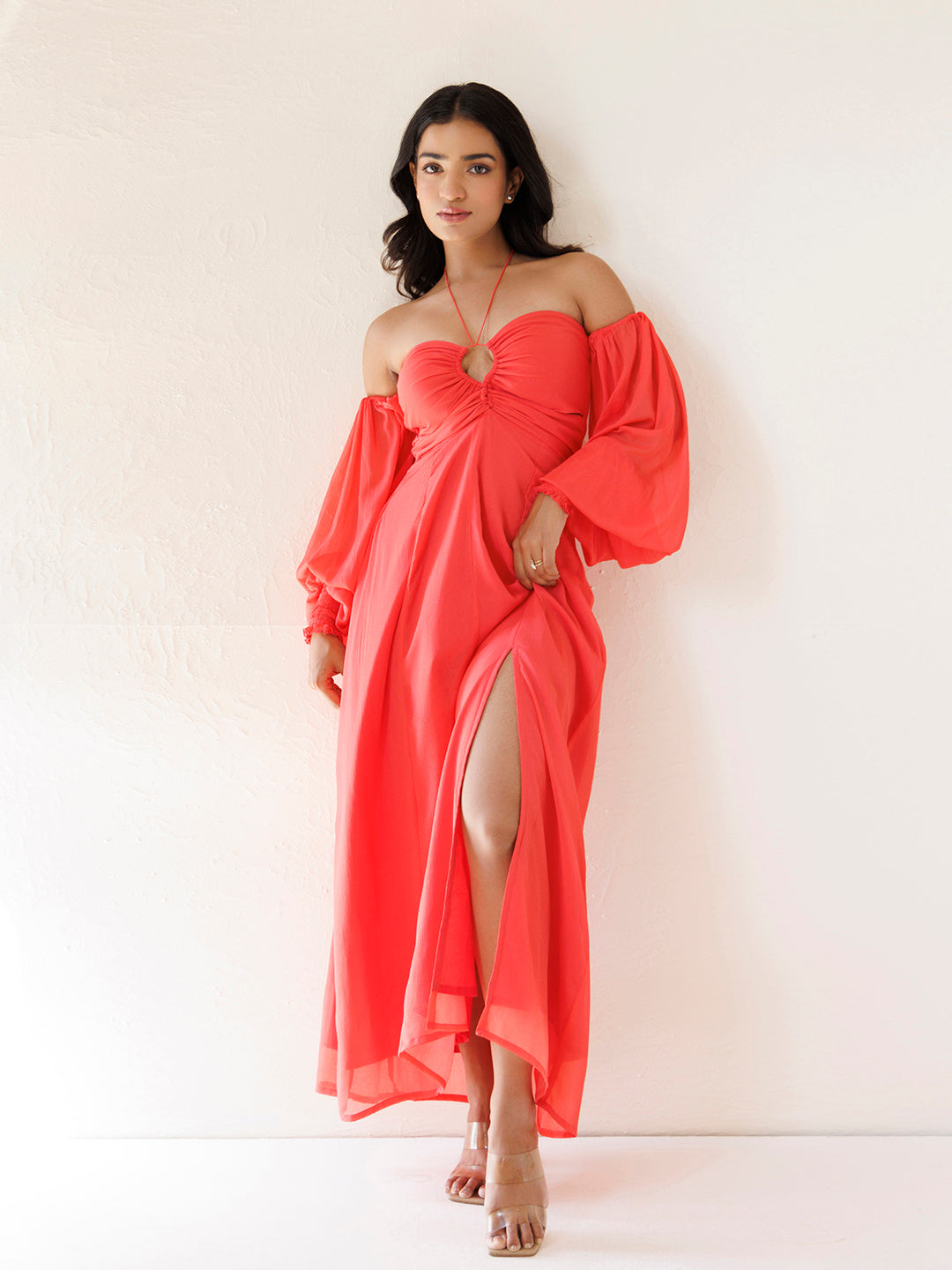 Peony Coral Chiffon Dress