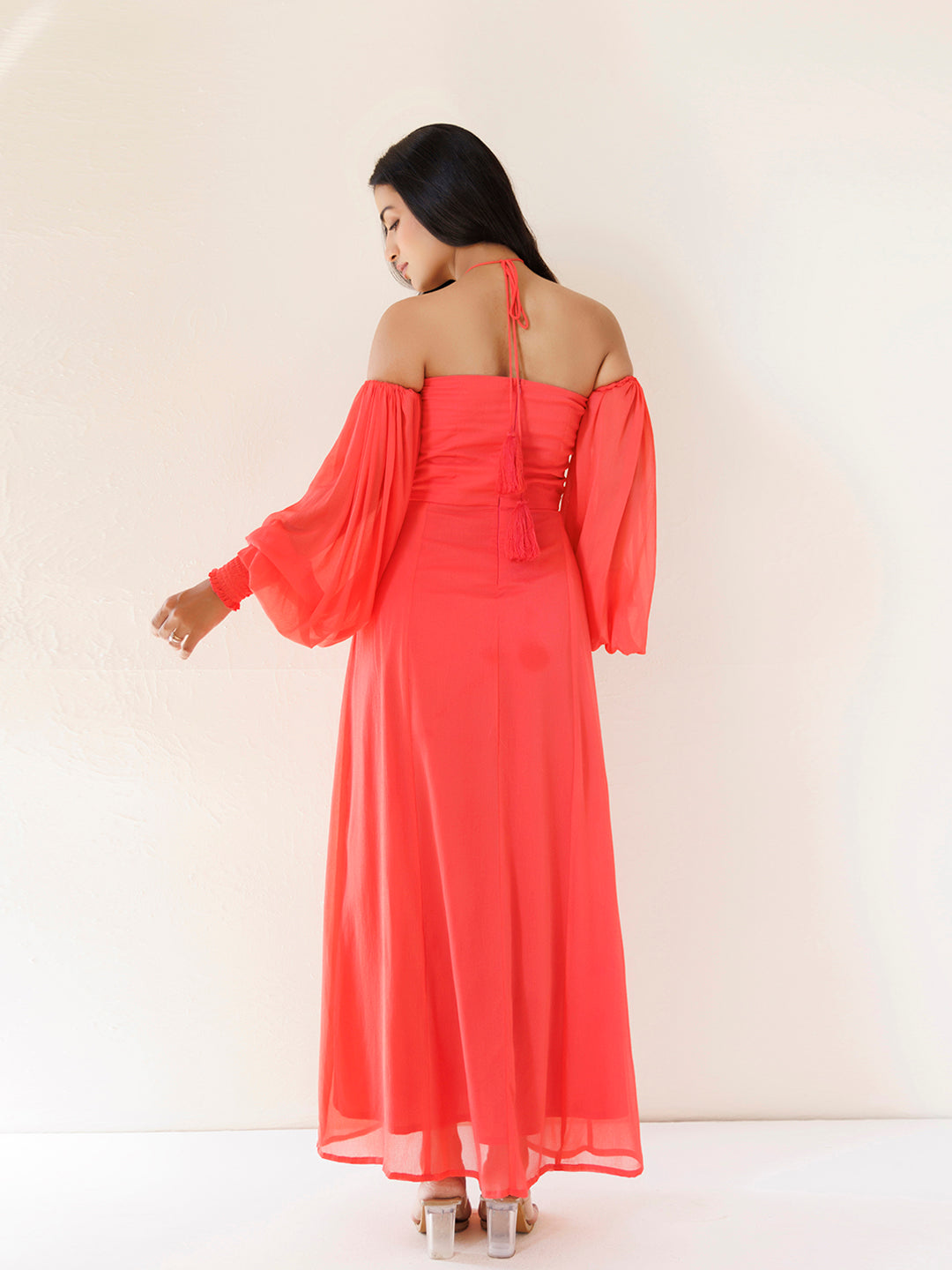 Peony Coral Chiffon Dress