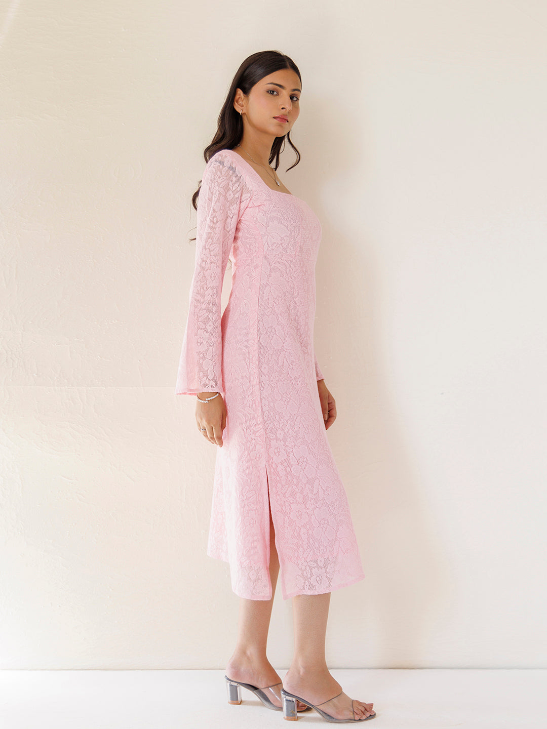 Hyacinth Pink Cotton Net Midi Dress