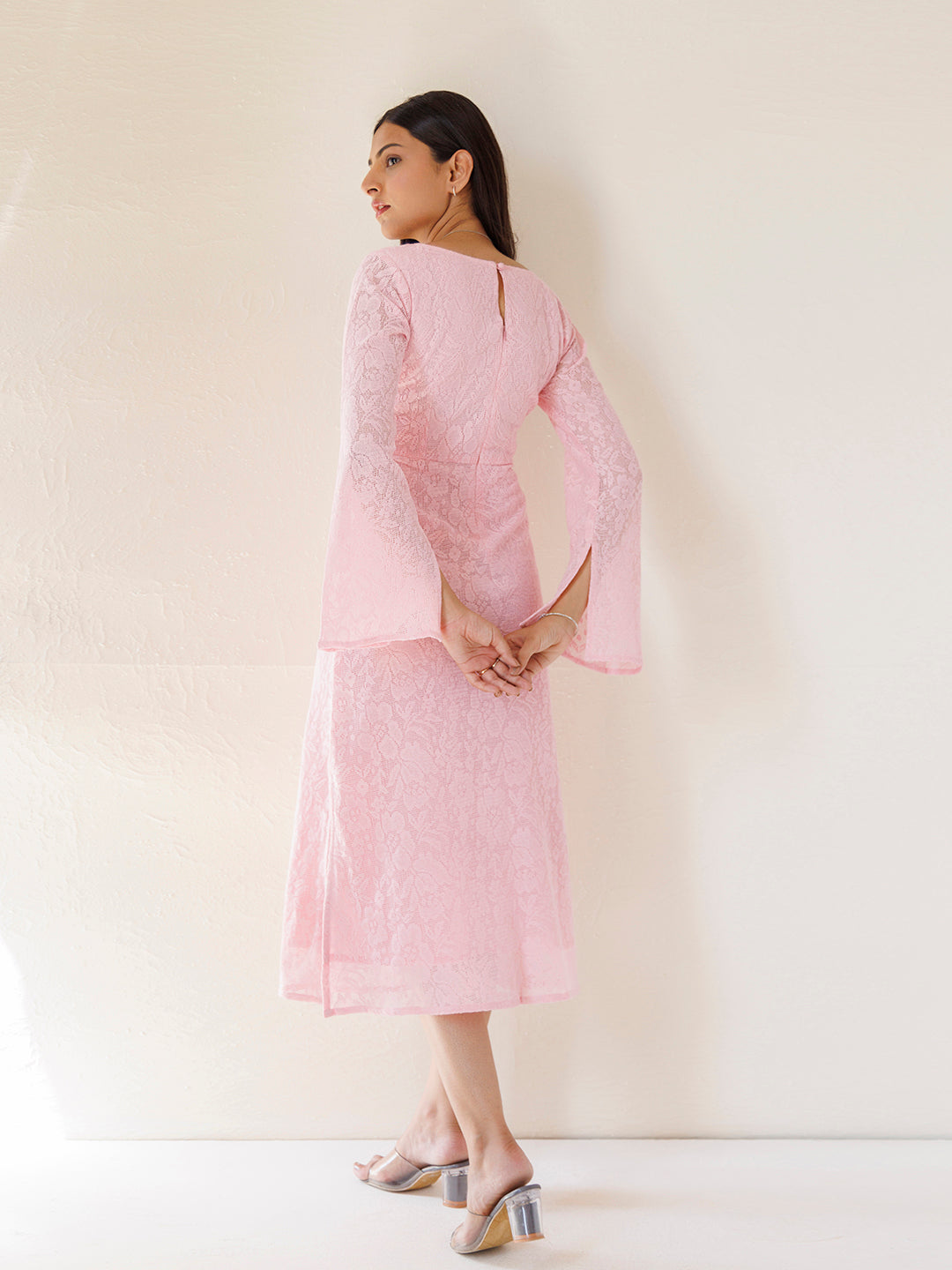Hyacinth Pink Cotton Net Midi Dress