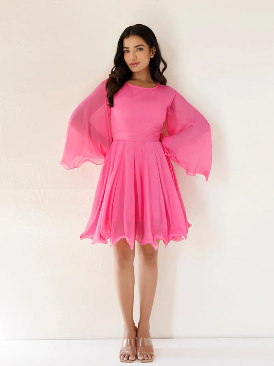 Dahlia Pink Chiffon Skater Dress Ragavi