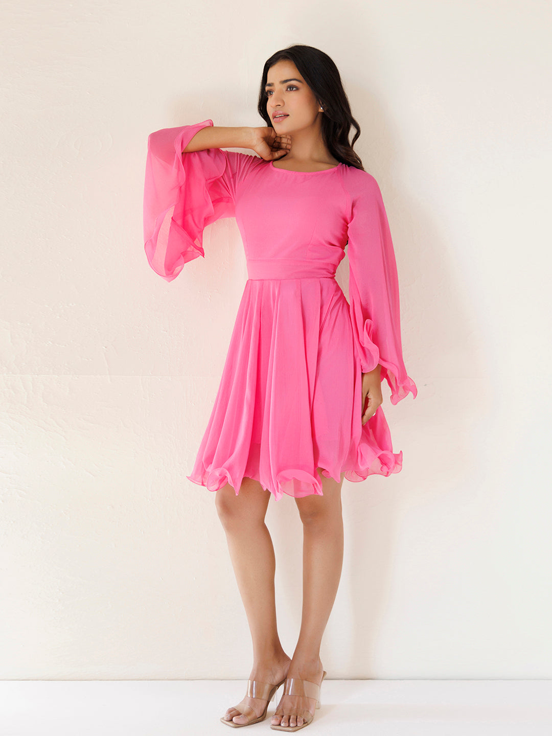 Dahlia Pink Chiffon Skater Dress