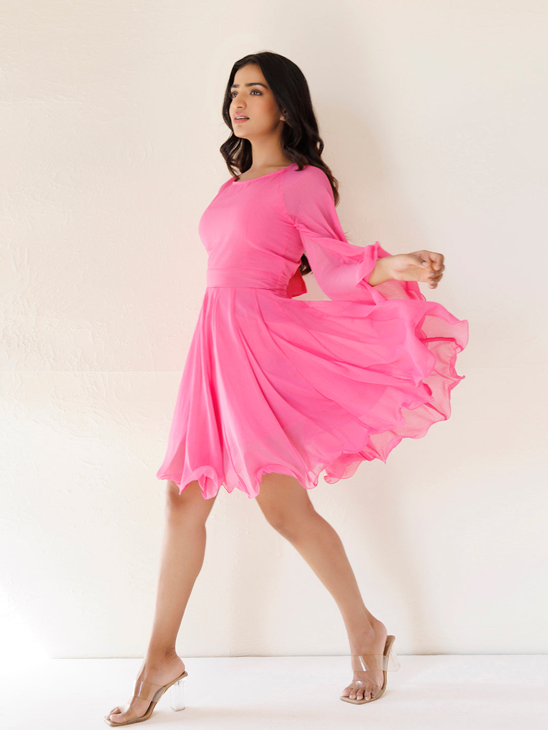 Dahlia Pink Chiffon Skater Dress