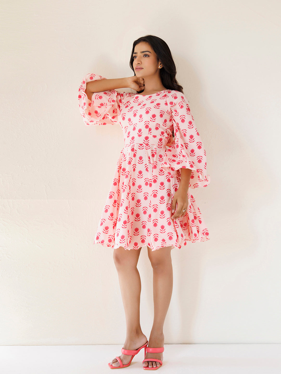 Calla Lily Pink Cotton Printed Dress
