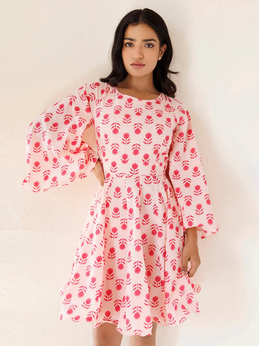 Calla Lily Pink Cotton Printed Dress Ragavi