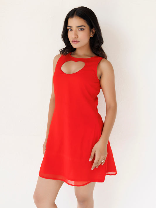 Cardinal Red Heart Chiffon Dress