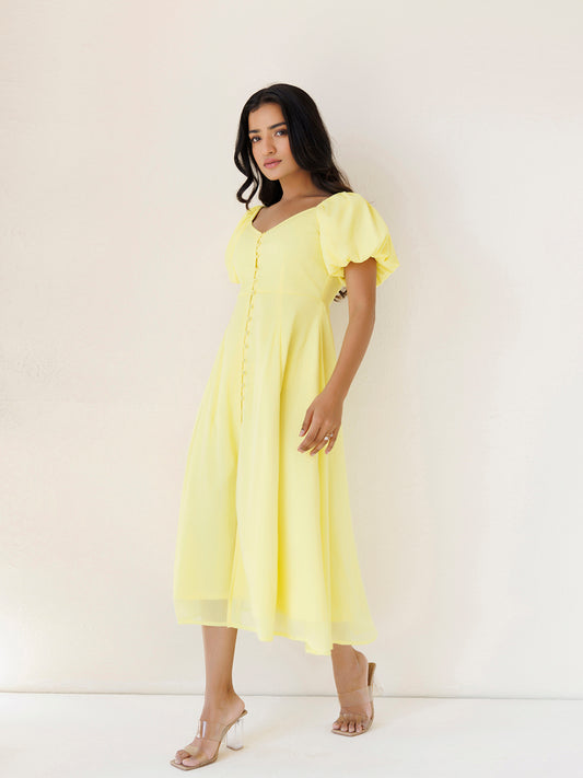 Yellow Paper Daisy Chiffon Midi Dress