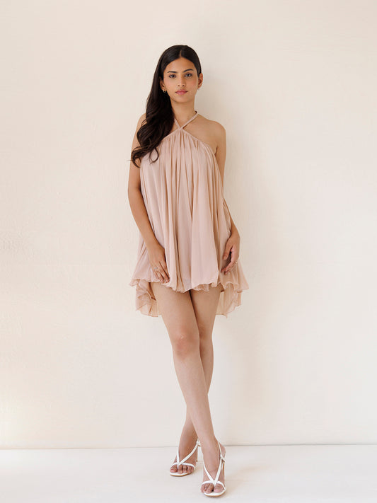 Rose Tiffany Nude Chiffon Mini Dress
