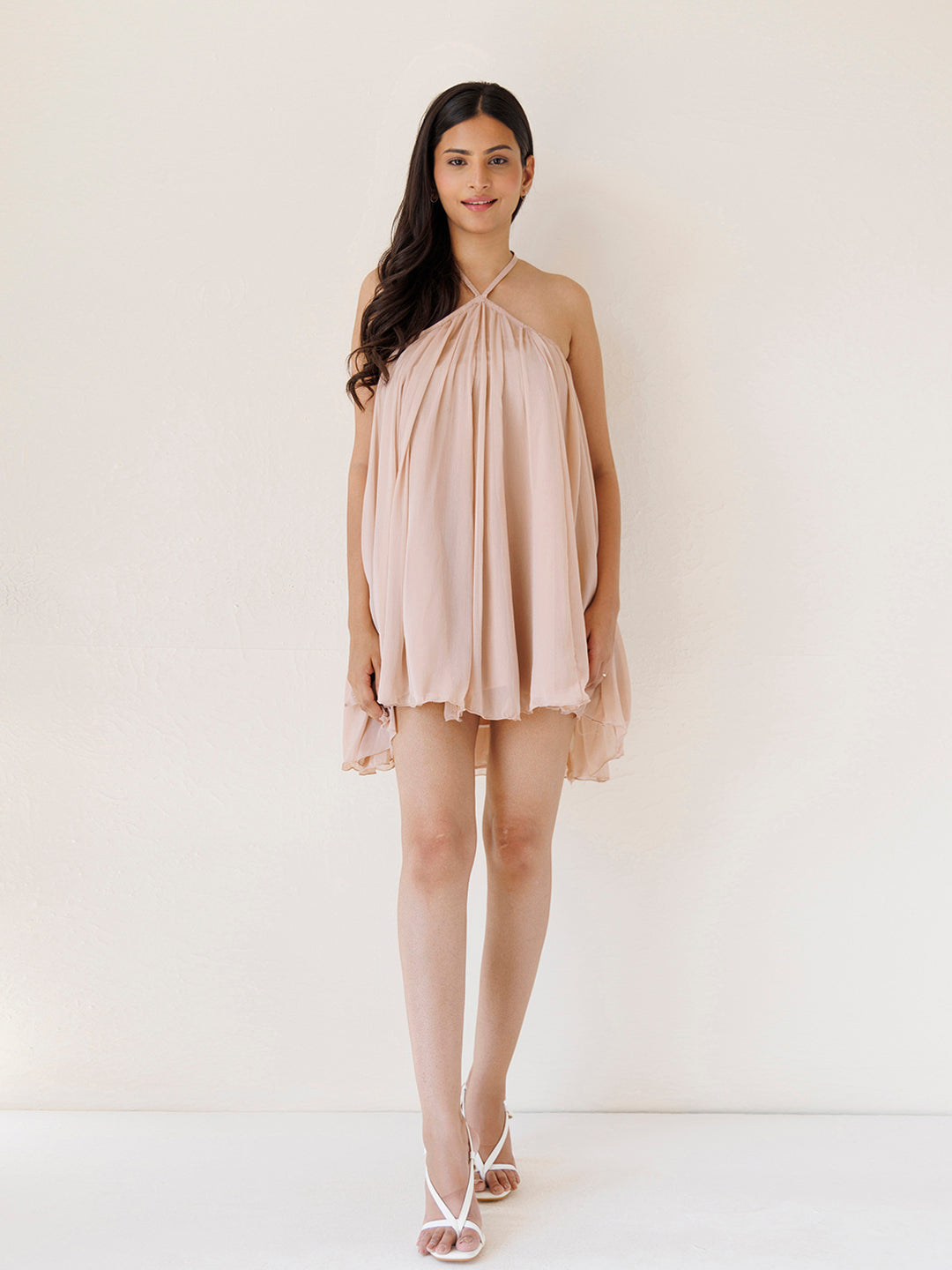 Rose Tiffany Nude Chiffon Mini Dress