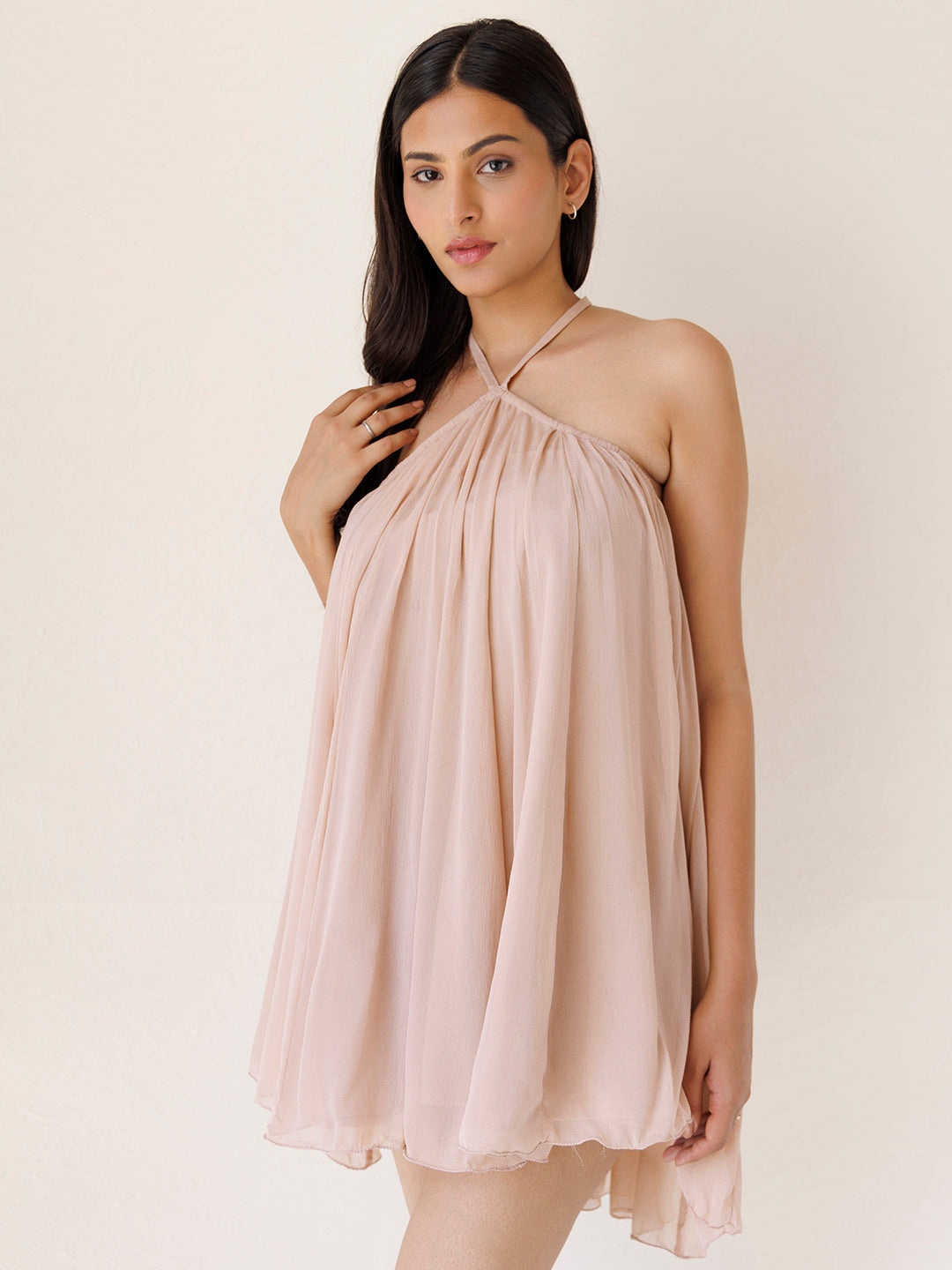 Rose Tiffany Nude Chiffon Mini Dress