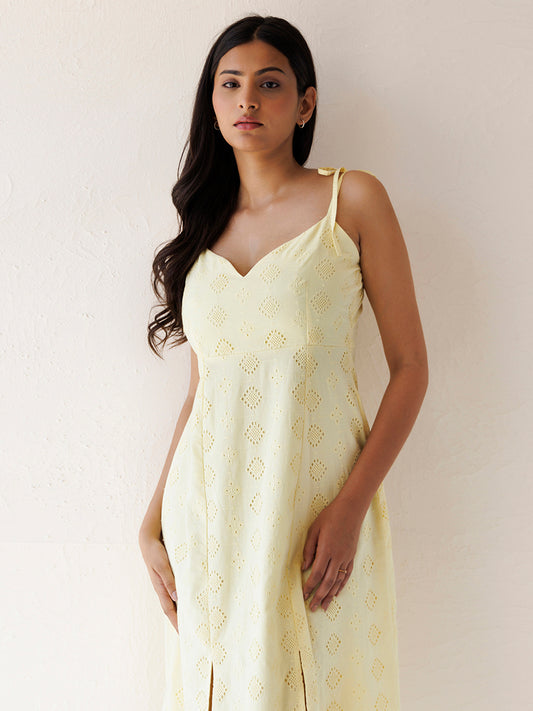 Forsythia Yellow Cotton Schiffli Dress