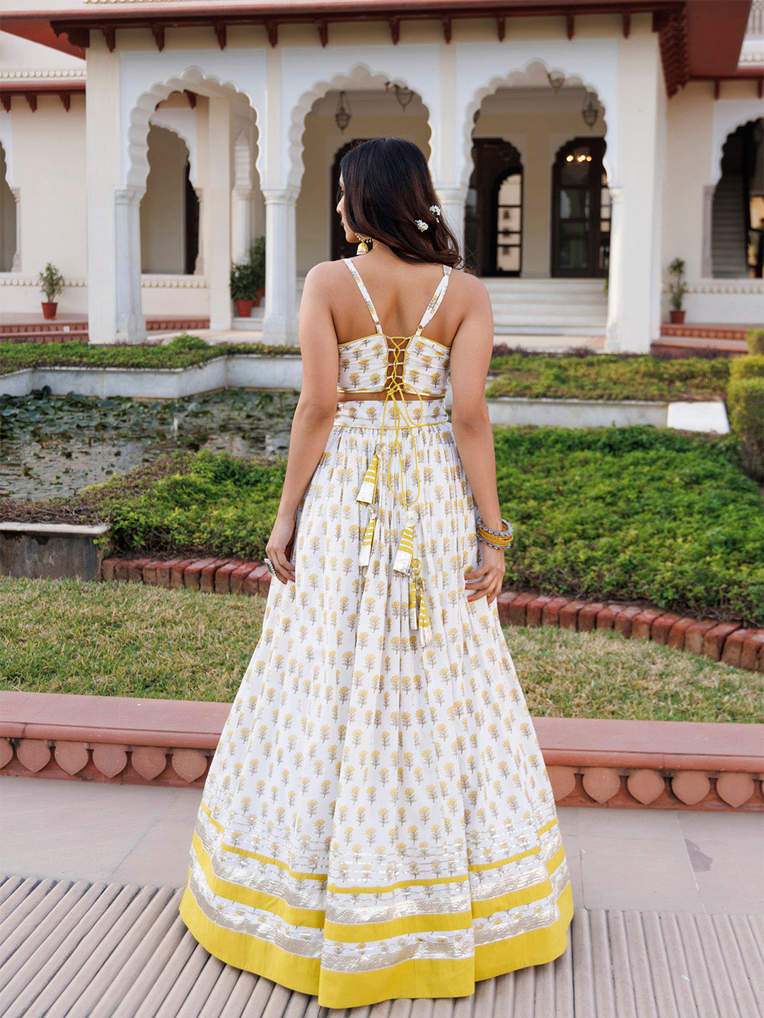 Sunstruck Yellow and White Cotton Lehenga Set
