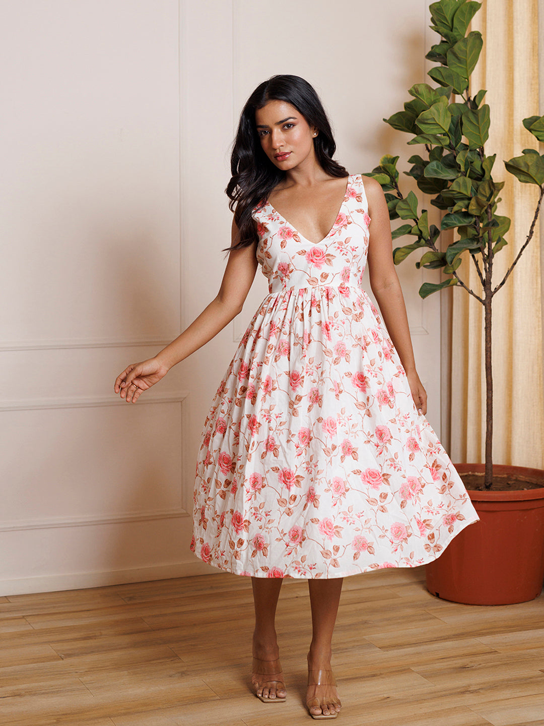 Rose Cotton Printed White Dress
