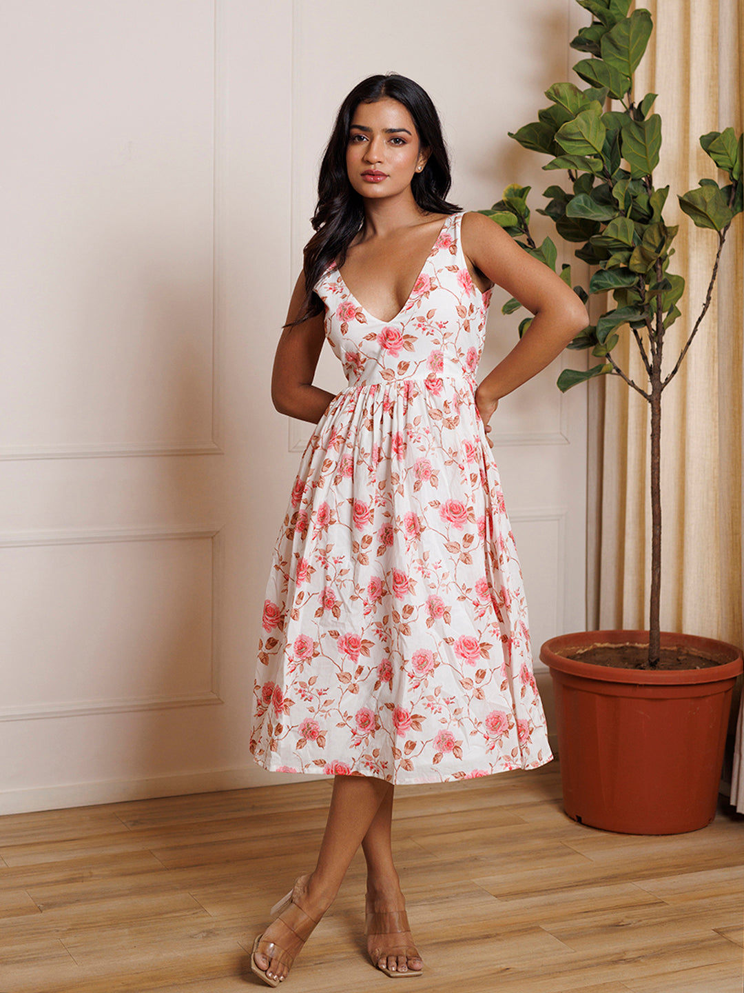 Rose Cotton Printed White Dress