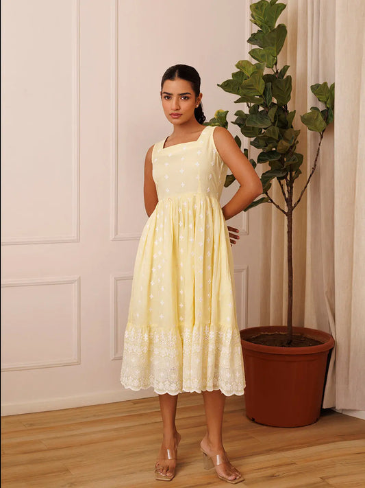 Daffodil Yellow Cotton Dress Ragavi