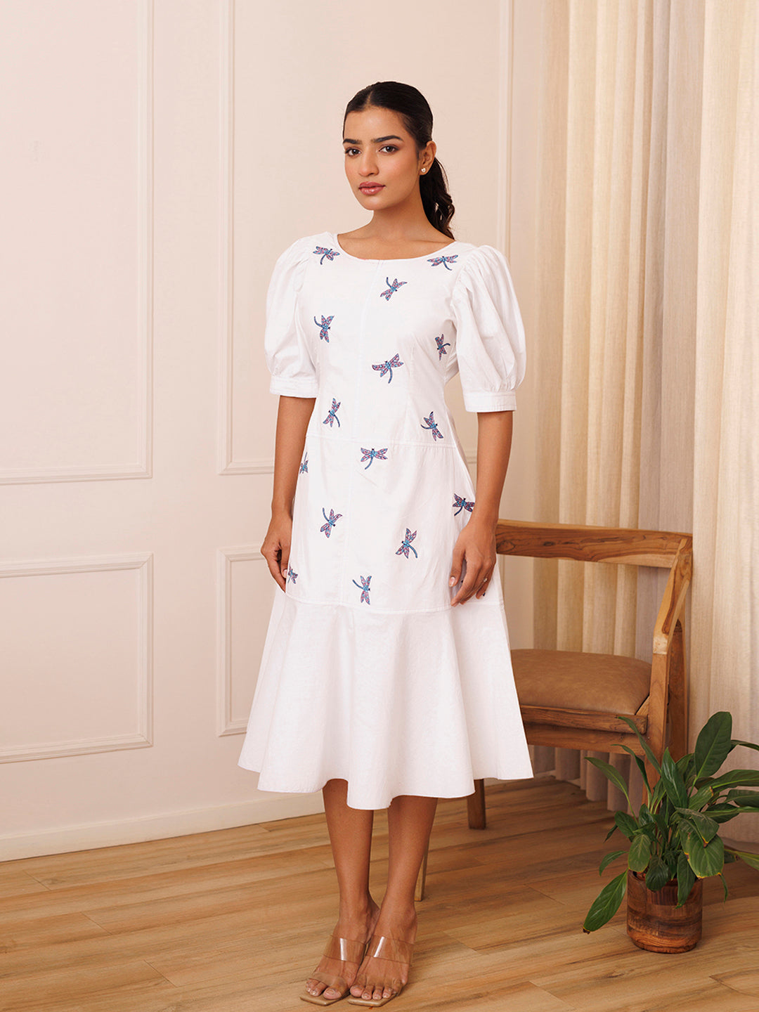 Dragonfly Embroidered Cotton Dress