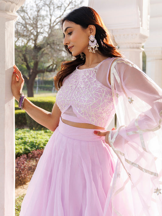 Petal Purple Organza Lehenga Set