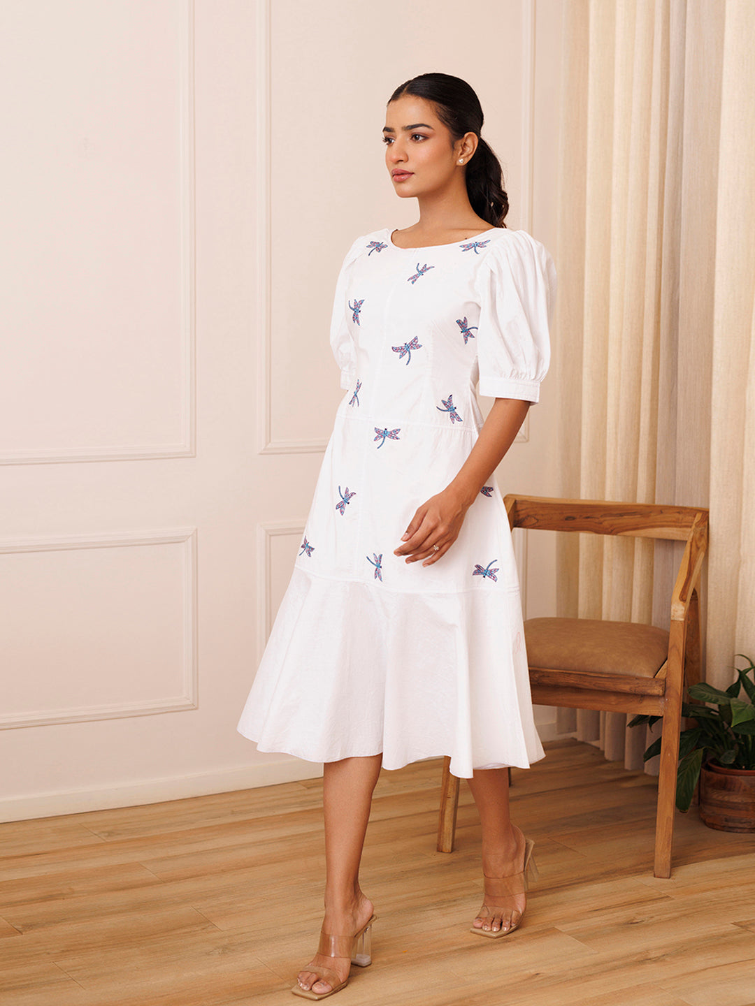 Dragonfly Embroidered Cotton Dress