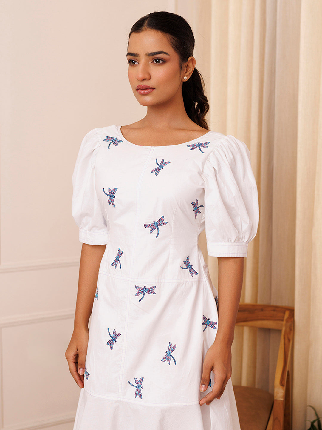 Dragonfly Embroidered Cotton Dress