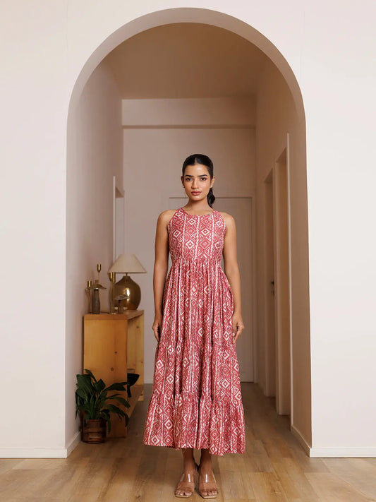 Buckeye Belle Pink Printed Chanderi Dress Ragavi