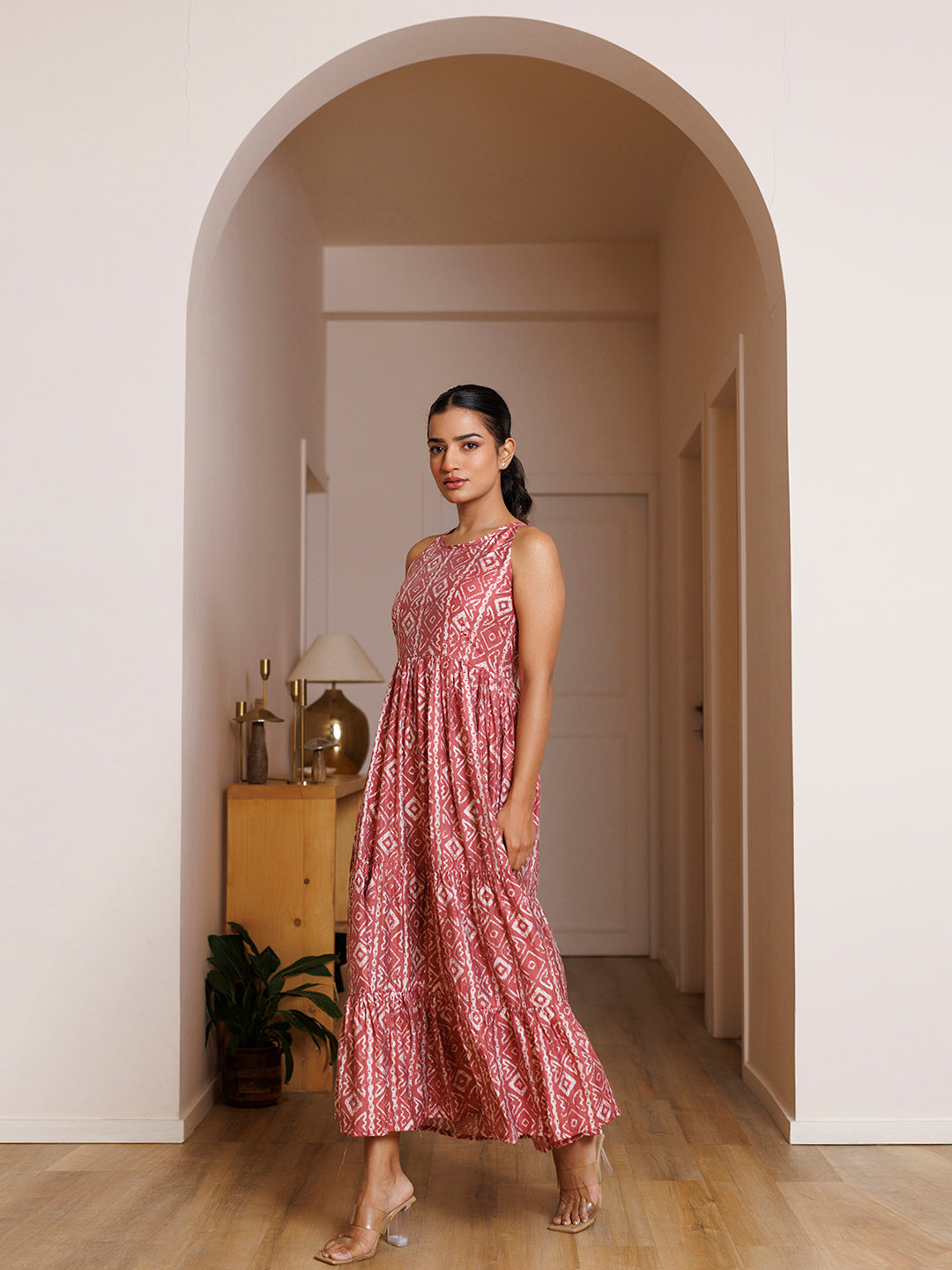 Buckeye Belle Pink Printed Chanderi Dress