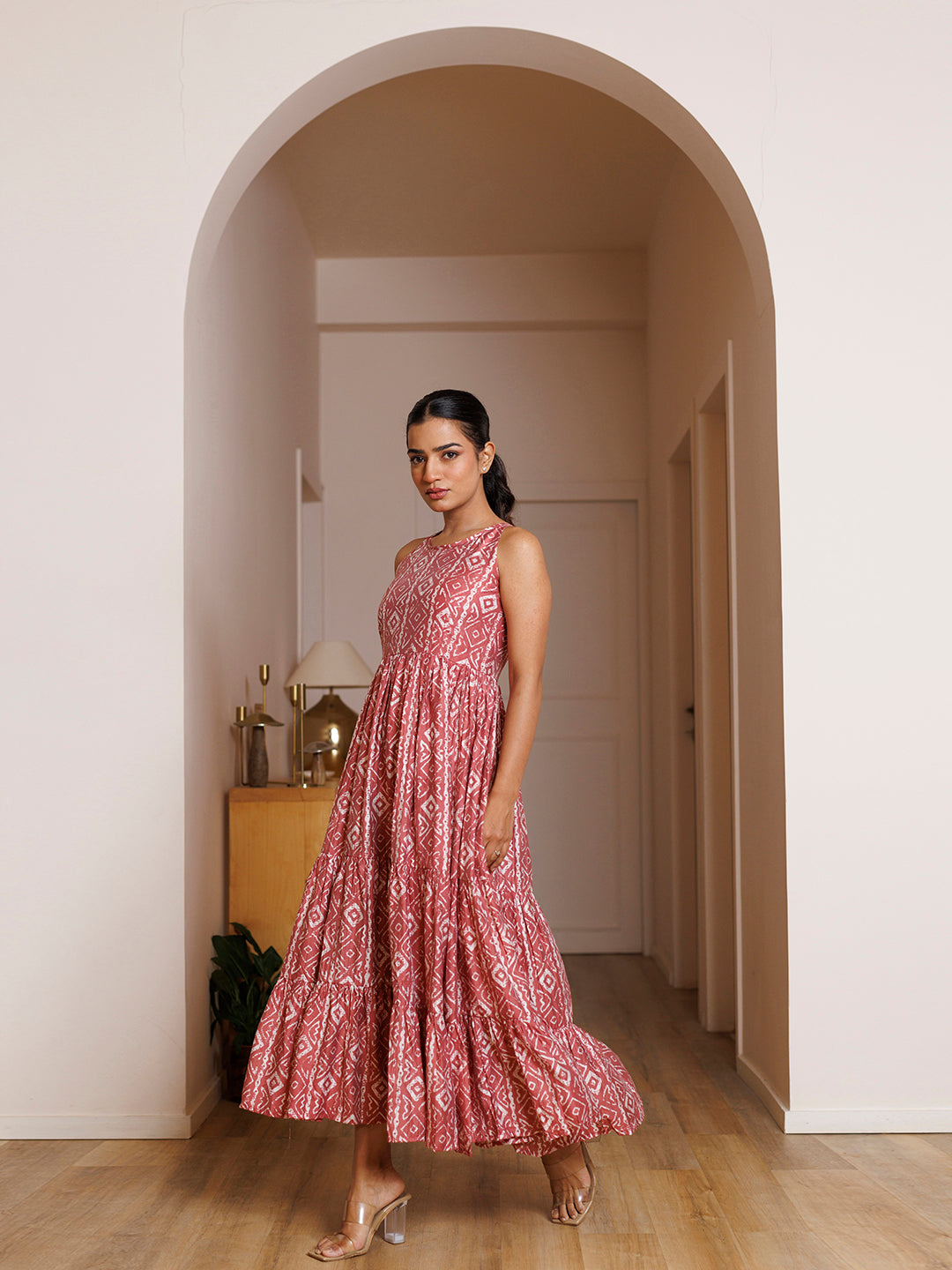 Buckeye Belle Pink Printed Chanderi Dress