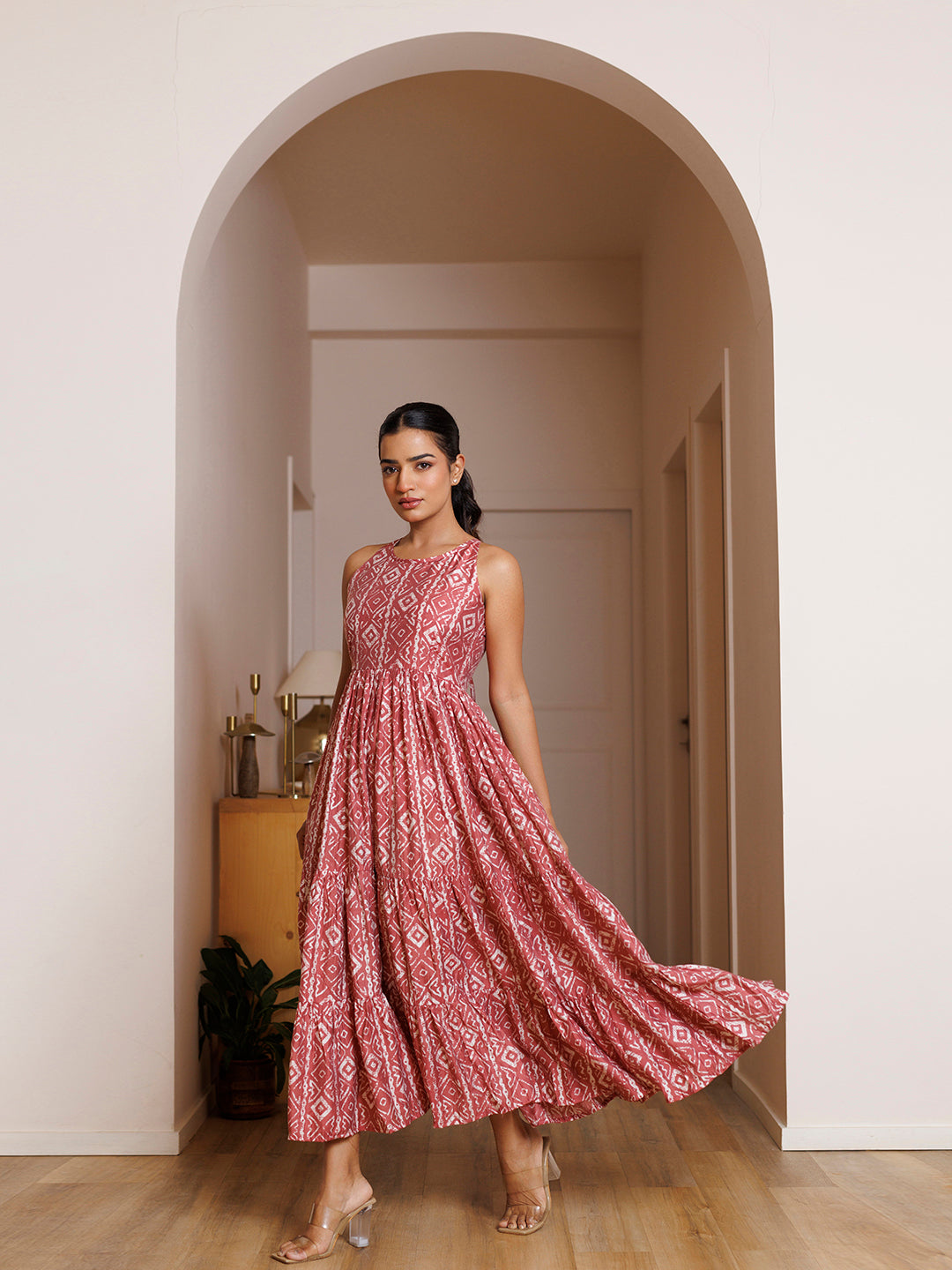 Buckeye Belle Pink Printed Chanderi Dress
