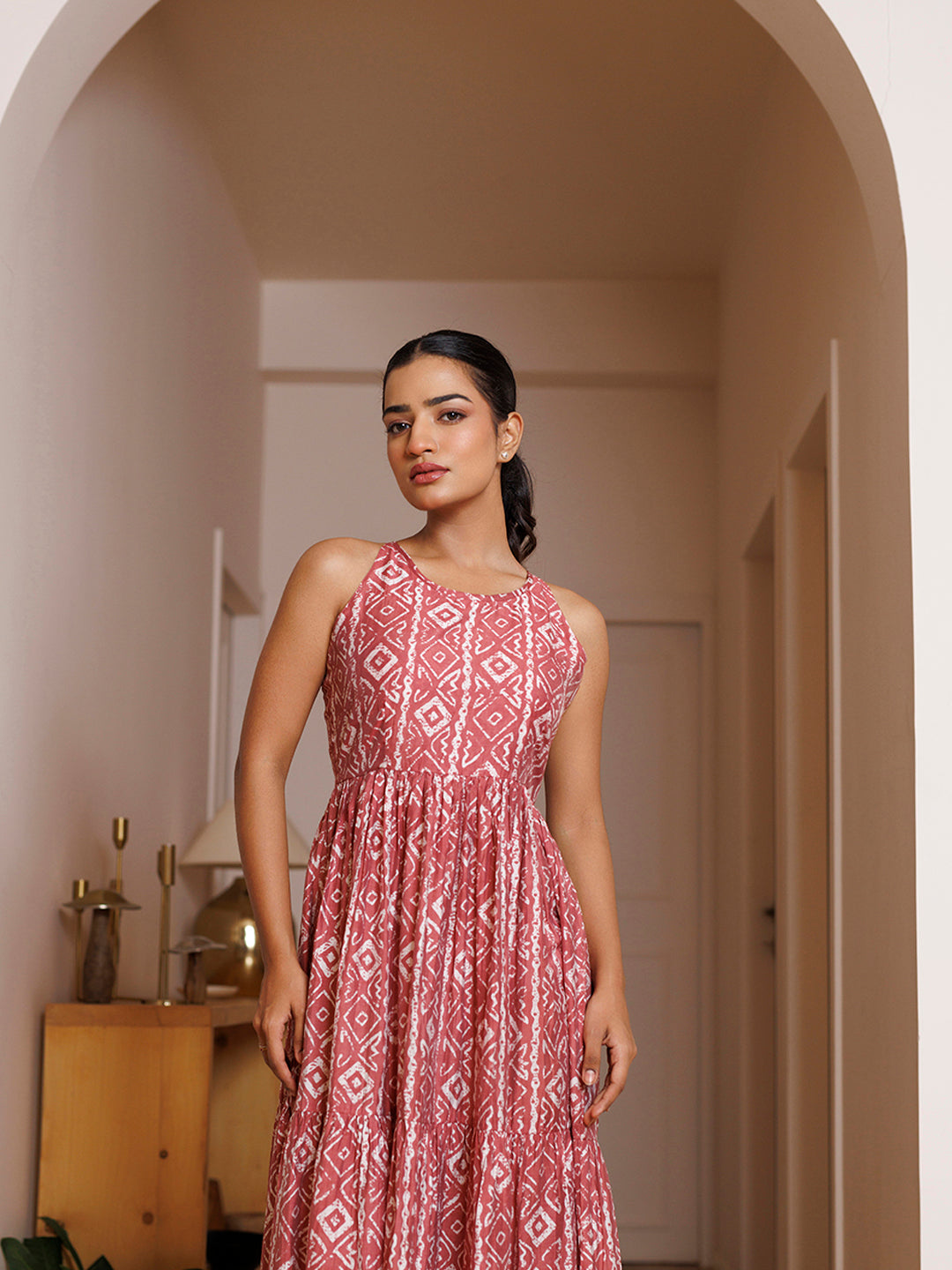 Buckeye Belle Pink Printed Chanderi Dress