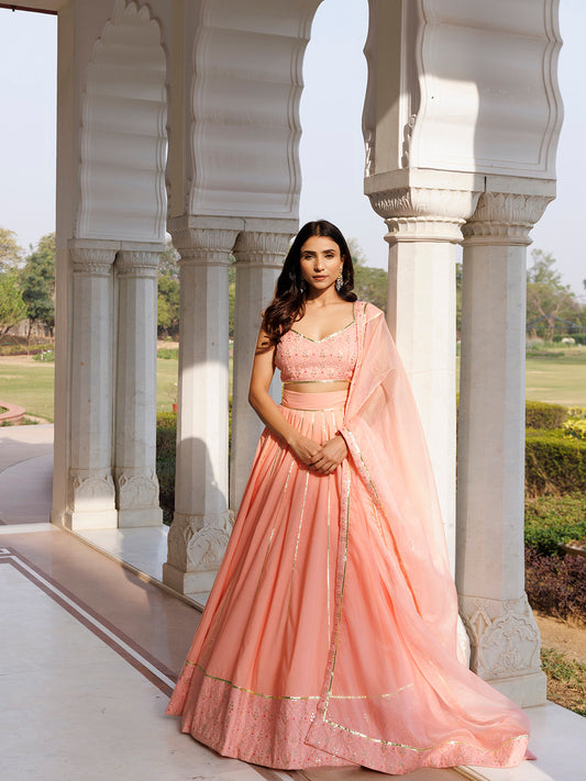 English Rose Cotton Embroidered Lehenga Set