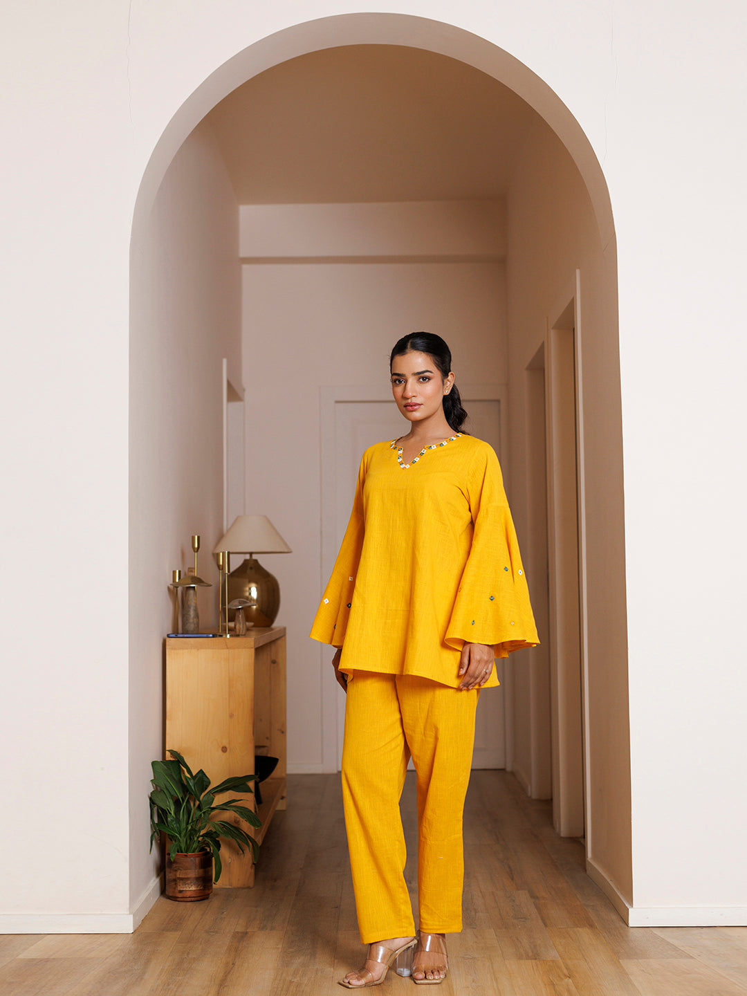 Azalea Yellow Embroidered Co- Ord Set