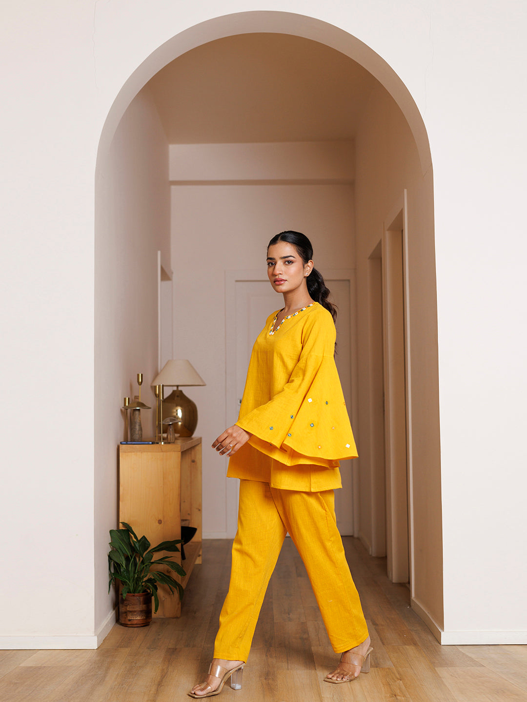 Azalea Yellow Embroidered Co- Ord Set