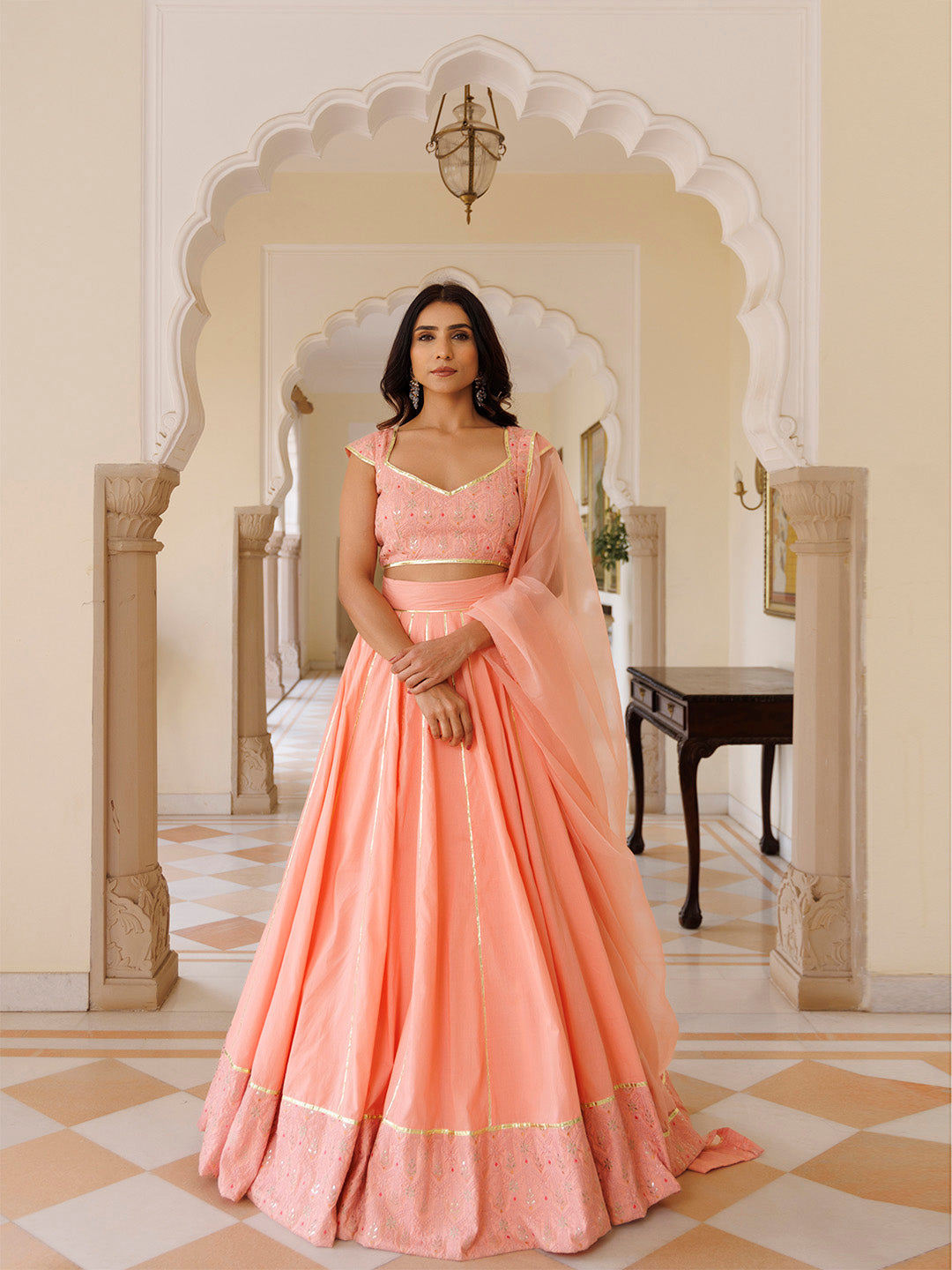 English Rose Cotton Embroidered Lehenga Set