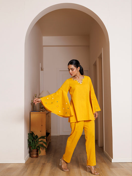 Azalea Yellow Embroidered Co- Ord Set