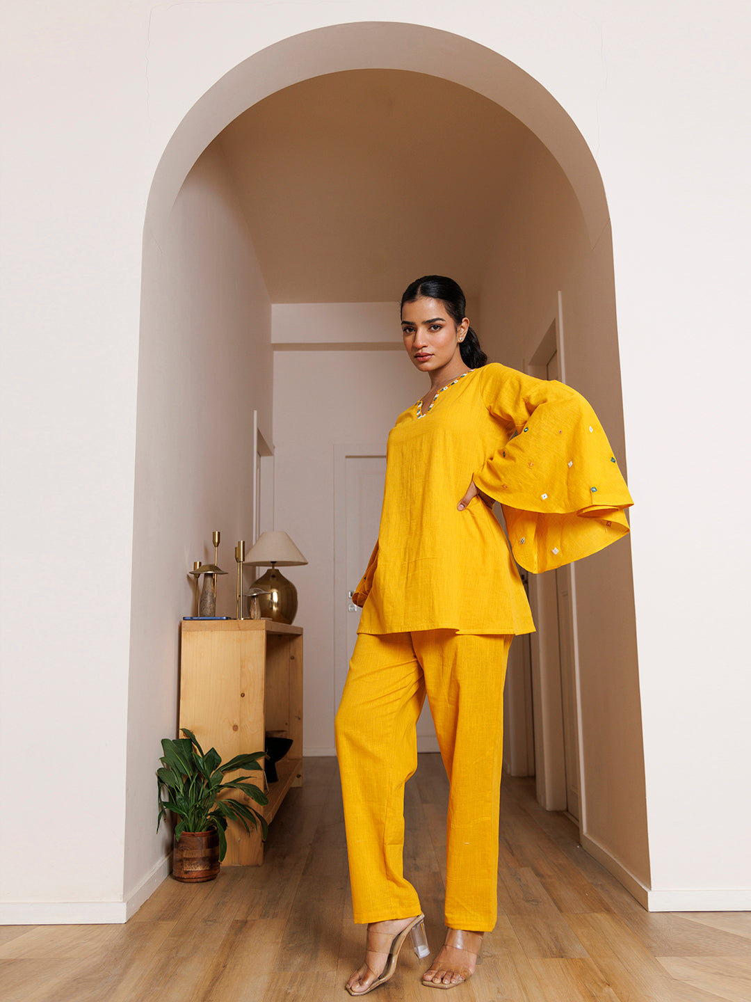 Azalea Yellow Embroidered Co- Ord Set