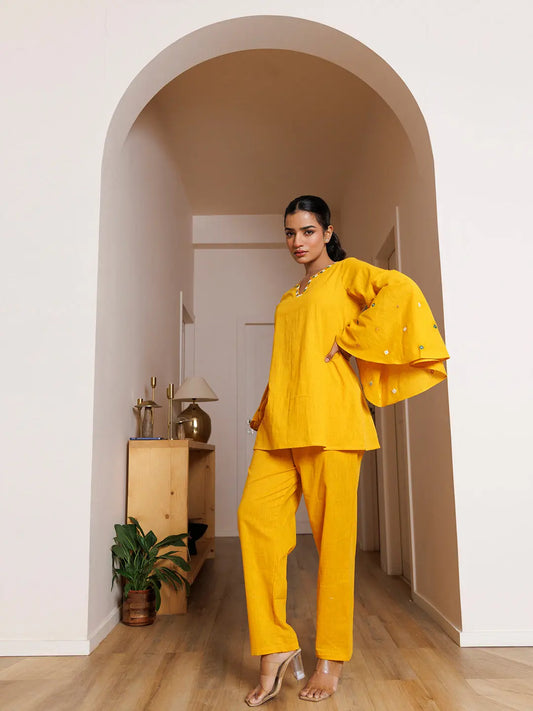 Azalea Yellow Embroidered Co- Ord Set Ragavi